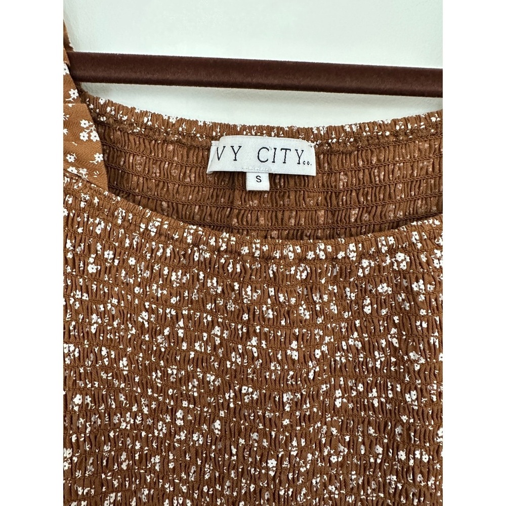 Ivy City Co Madeline Dress Small Brown Floral Smocked Tiered Midi Cotton Cottage - Picture 4 of 9